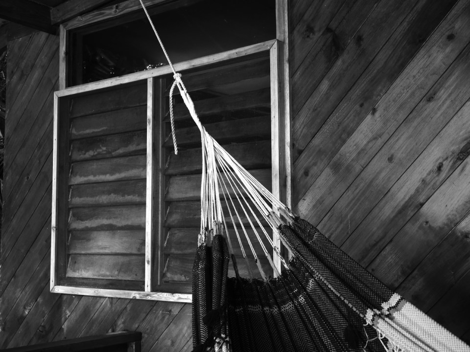 Black-and-White of the Cabana and Hammock.