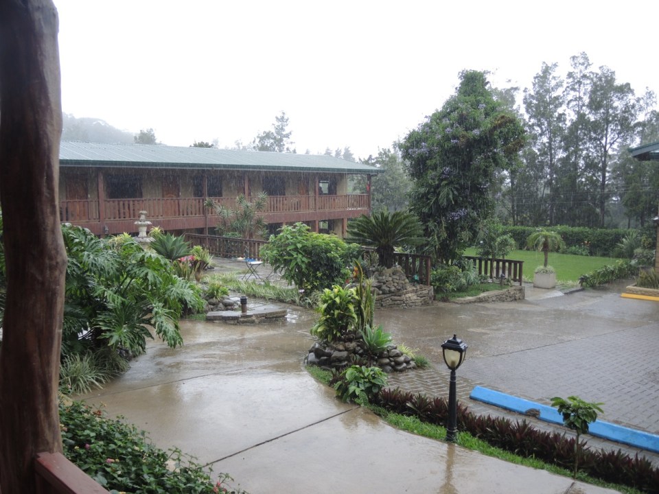 Here are the hotel grounds during the rainstorm.